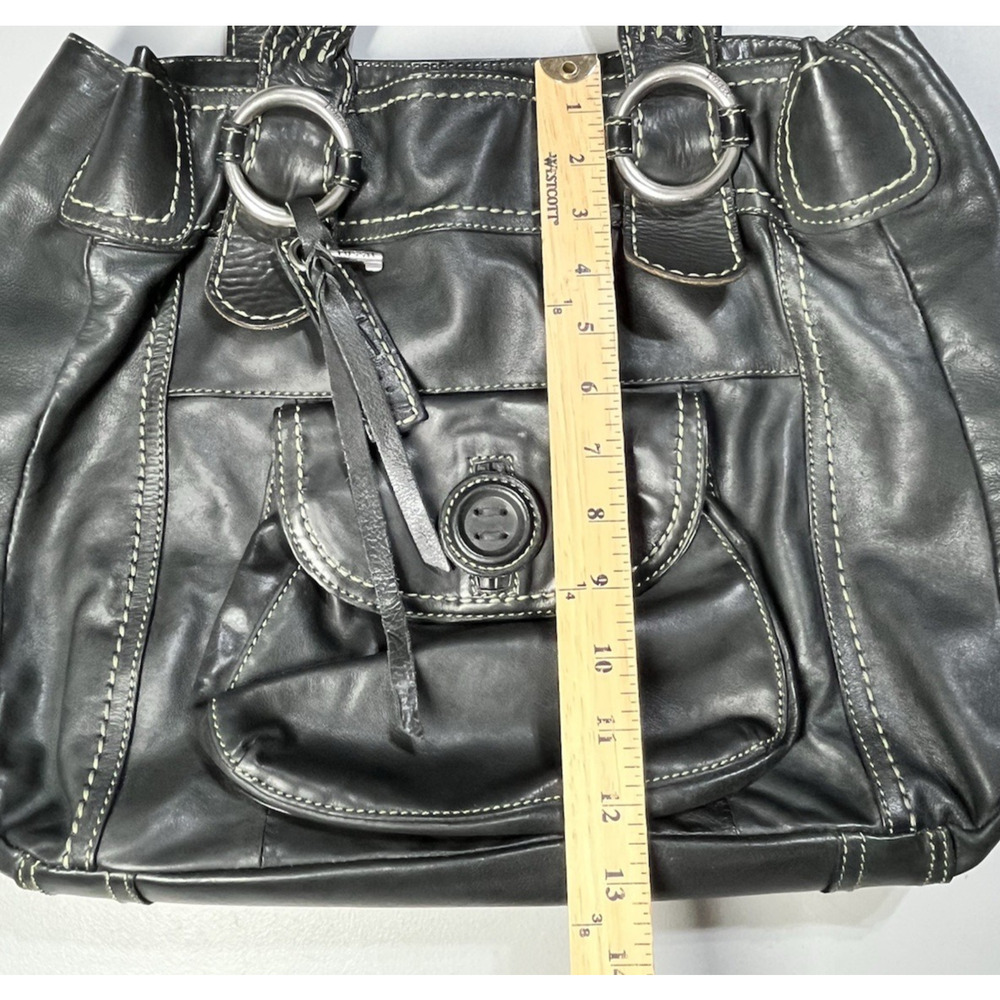 Fossil Leather Handbag Shoulder Tote Bag Black Large Braided Straps Key Charm - Picture 10 of 16